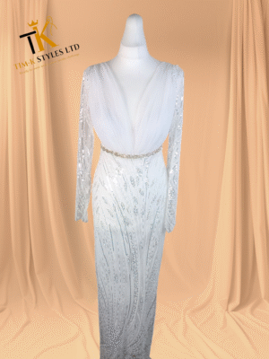 WHITE SEQUENCE LACE LONG SLEEVE