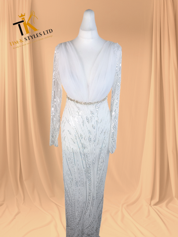 WHITE SEQUENCE LACE LONG SLEEVE